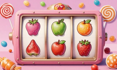 Sweet Bonanza Candy-Artwork in Pink - beliebter Automatenspiel-Slot bei OnlySpins