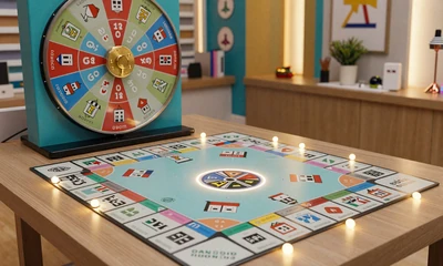 3D-Spielbrett mit H&auml;usern und Geldrad - Monopoly Live Game Show im OnlySpins Live Casino
