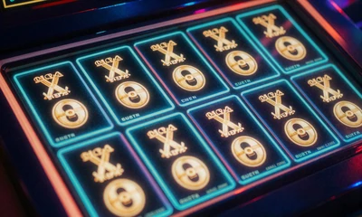 Leuchtende Slot-Walzen in T&uuml;rkis und Gold - Online Slots im OnlySpins Casino