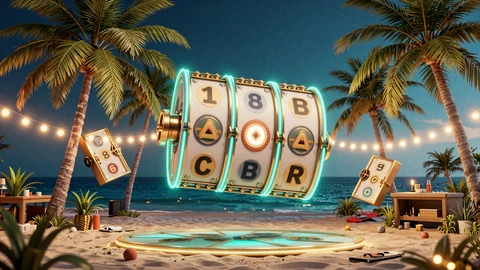 Leuchtende Slot-Walzen &uuml;ber Palmen bei Nacht - Free Spins Friday im OnlySpins Casino